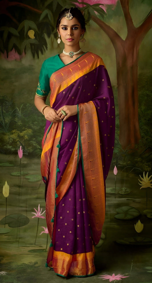 EKKTARA Saree For Women Purple Brasso Silk Designer Paithani Saree