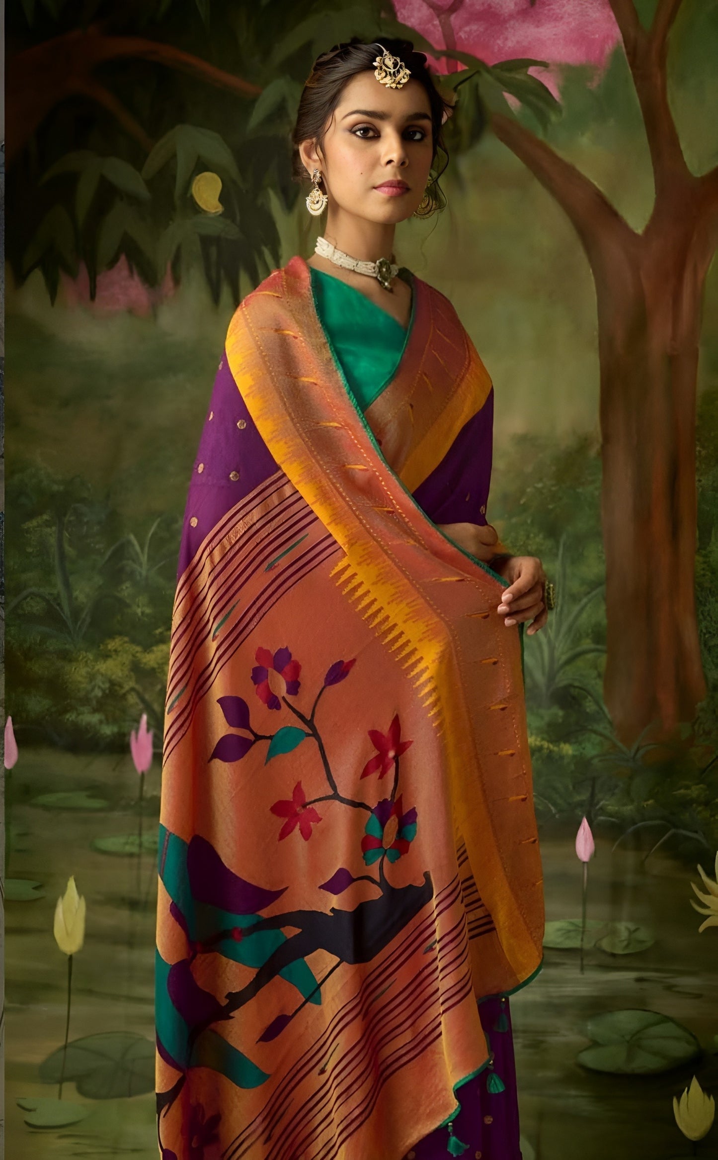 EKKTARA Saree For Women Purple Brasso Silk Designer Paithani Saree