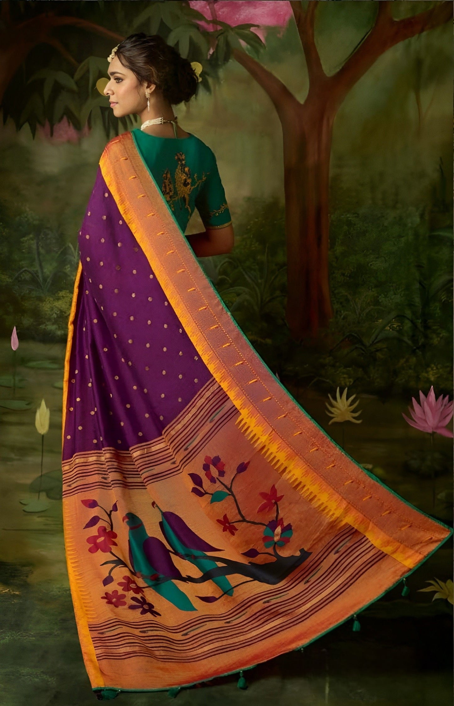 EKKTARA Saree For Women Purple Brasso Silk Designer Paithani Saree