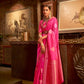 EKKTARA Saree For Women Hot Pink Silk Zari Handloom Weaving Saree