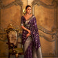 EKKTARA Saree For Women Regal Purple Silk Satin Handloom Weaving Saree