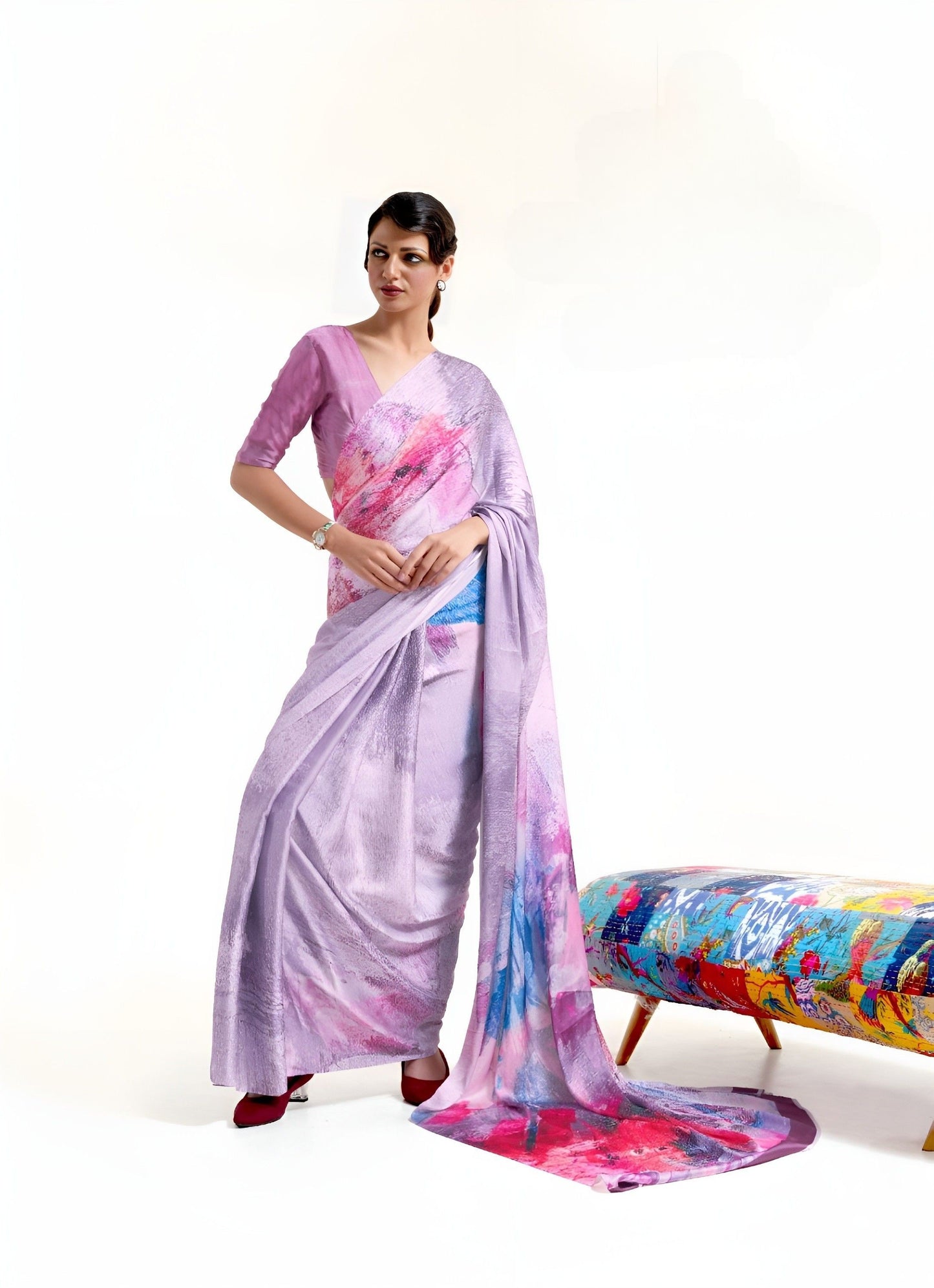 EKKTARA Saree For Women Orchid Printed Digital Crepe Georgette Saree