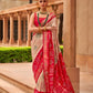 EKKTARA Saree For Women Beige & Red Colour Pure Silk Designer Patola Saree With Unstitched Blouse