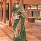 EKKTARA Saree For Women Beige & Green Colour Pure Silk Designer Patola Saree With Unstitched Blouse