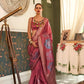 EKKTARA Saree For Women Brick Red Multi Colour Zari Handloom Weaving Silk Saree With Unstitched Blouse Celebrity Collection