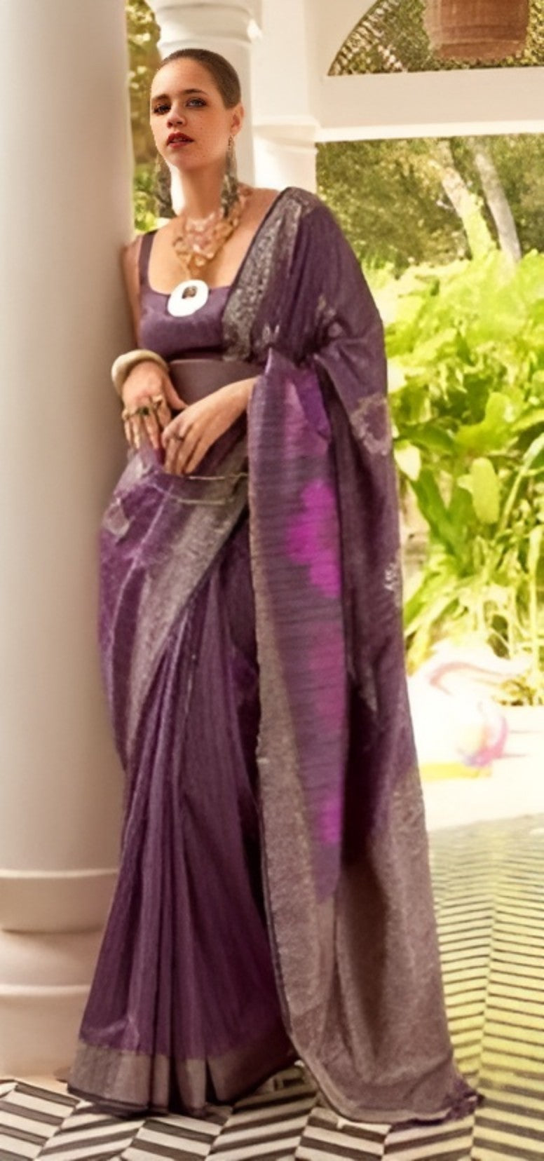EKKTARA Saree For Women MauveMulti Colour Zari Handloom Weaving Silk Saree With Unstitched Blouse