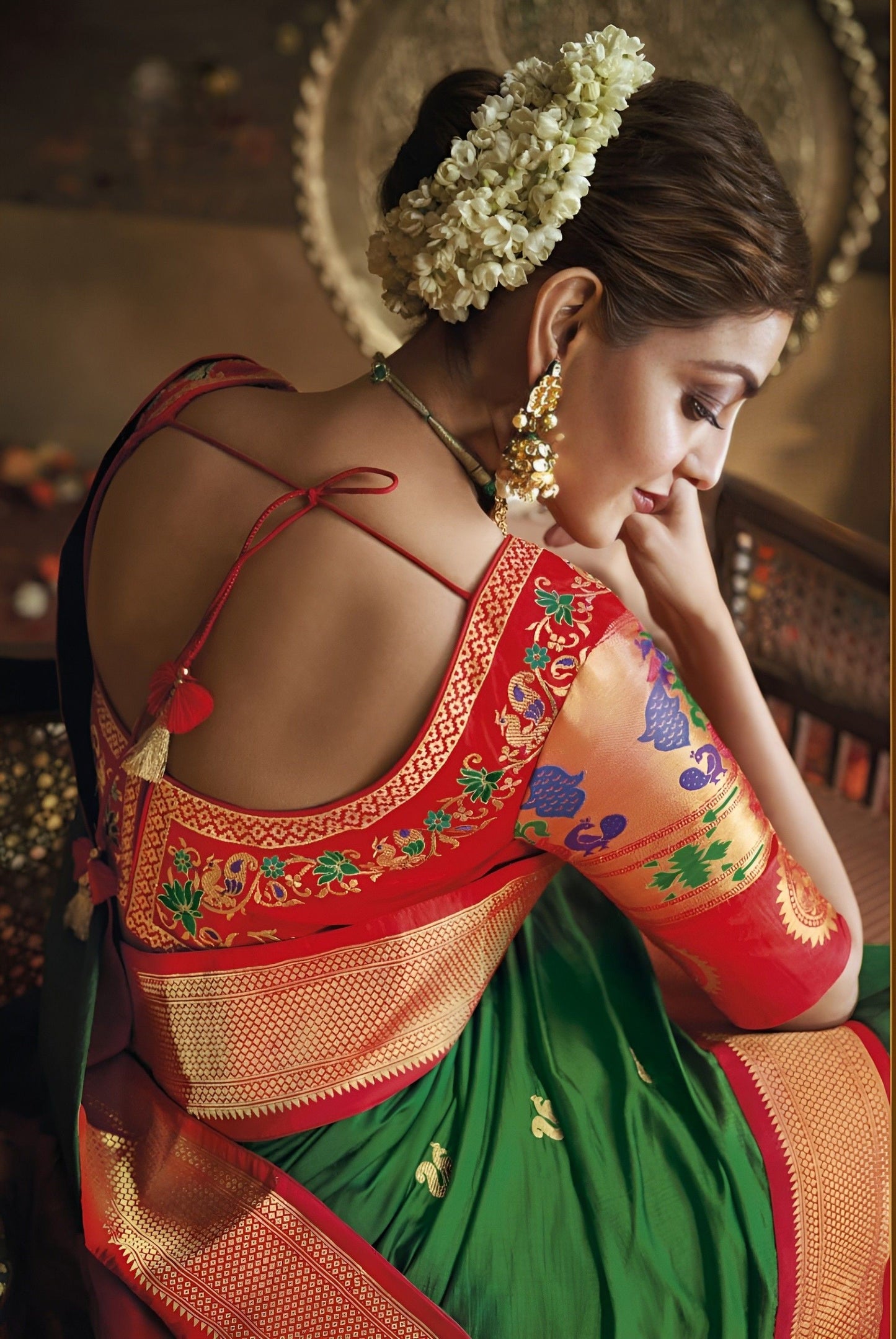 EKKTARA Saree For Women Green Colour Pure Silk Paithani Saree With Unstitched Blouse Celebrity Collection