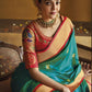 EKKTARA Saree For Women Turquoise Colour Pure Silk Paithani  Saree With Unstitched Blouse Celebrity Collection
