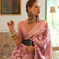 EKKTARA Saree For Women Budding Pink Tissue Zari Handloom Weaving Saree Celebrity Collection