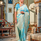 EKKTARA Saree For Women Turquoise Colour Banarasi Silk Zari Saree With Unstitched Blouse