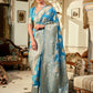 EKKTARA Saree For Women Azure Blue Colour Banarasi Silk Zari Saree With Unstitched Blouse