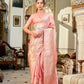 EKKTARA Saree For Women Peach Colour Banarasi Silk Zari Saree With Unstitched Blouse