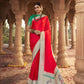 EKKTARA Saree For Women Scarlet Red Designer Satin Paithani Saree With Contrast Blouse