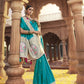 EKKTARA Saree For Women Turquoise Blue Designer Satin Paithani Saree With Contrast Blouse