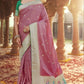 EKKTARA Saree For Women Rose Pink Designer Satin Paithani Saree With Contrast Blouse