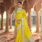 EKKTARA Saree For Women Lemon Yellow Designer Satin Paithani Saree With Contrast Blouse