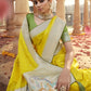 EKKTARA Saree For Women Lemon Yellow Designer Satin Paithani Saree With Contrast Blouse