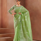 EKKTARA Saree For Women Pista Green Silk Saree With Silver Zari Weaving