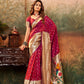 EKKTARA Saree For Women Rose Red Colour Silk Zari Border Paithani  Saree With Unstitched Blouse