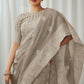 EKKTARA Saree For Women Thunder Grey Lucknowi Pallu Weaving Linen Saree