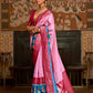 EKKTARA Saree For Women Pink Colour Pure Silk Designer Patola Saree With Unstitched Blouse