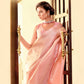 EKKTARA Saree For Women Peach Colour Kanjivaram Soft Silk Saree With Unstitched Blouse
