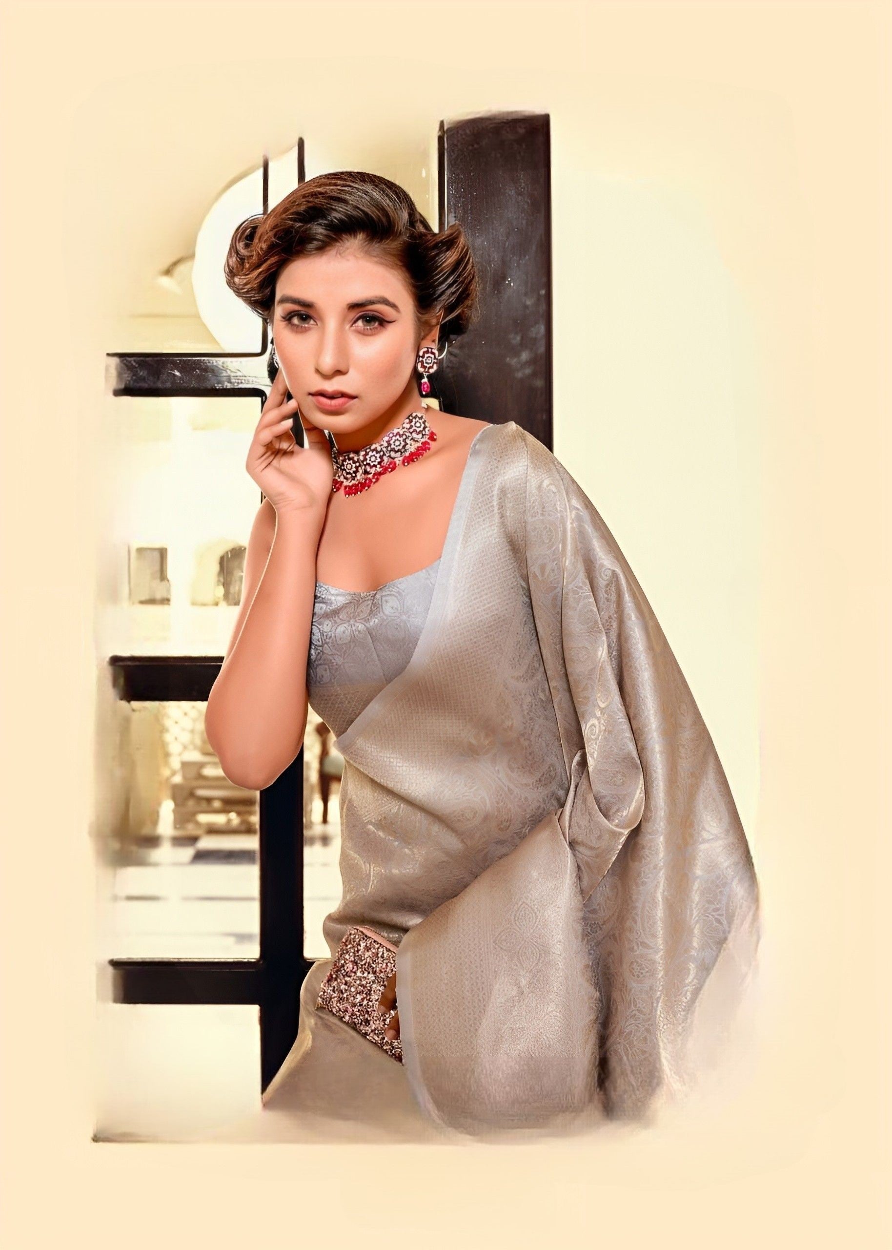 Silver Sarees : Buy Designer Silver Color Zari Saris Online