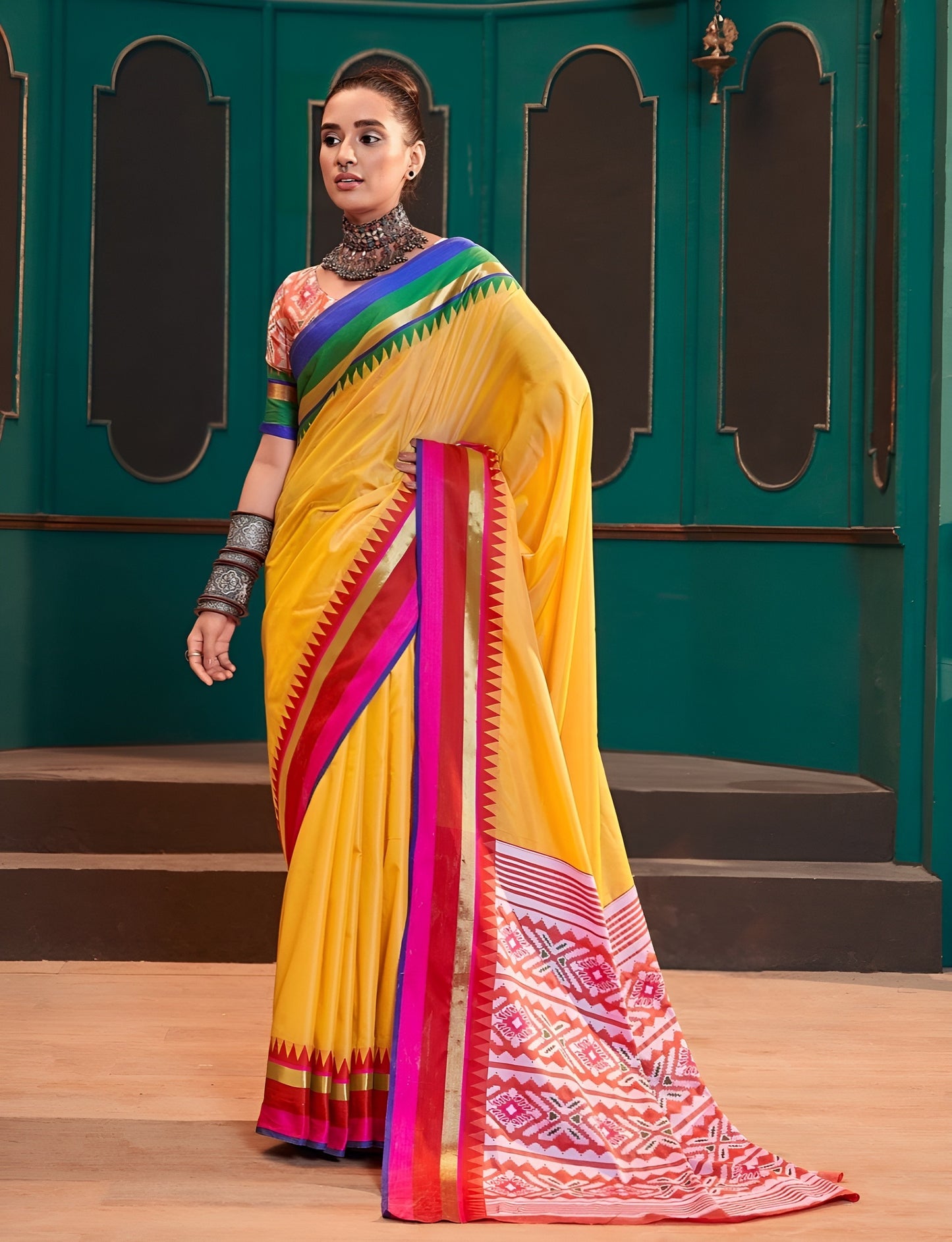 EKKTARA Saree For Women Yellow Colour Handloom Silk Saree With Unstitched Blouse