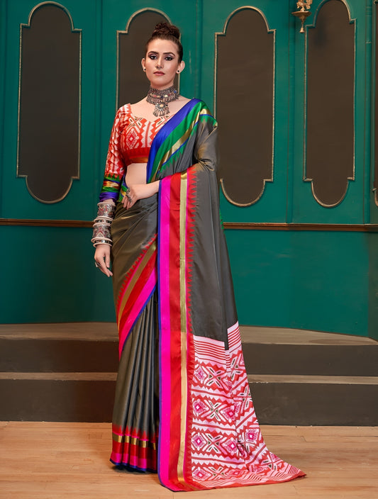 EKKTARA Saree For Women Black Colour Handloom Silk Saree With Unstitched Blouse