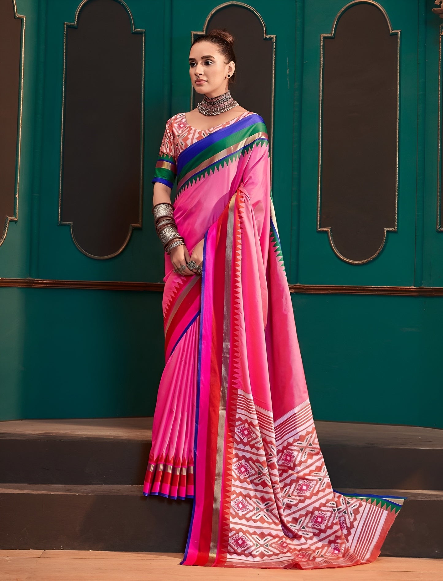 EKKTARA Saree For Women Pink Colour Handloom Silk Saree With Unstitched Blouse