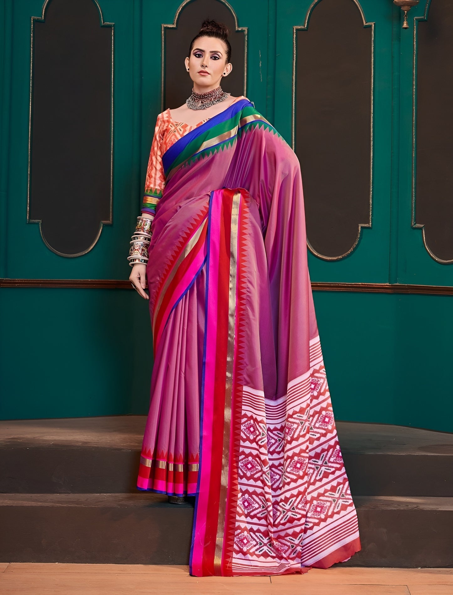 EKKTARA Saree For Women Purple Colour Handloom Silk Saree With Unstitched Blouse