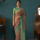 EKKTARA Saree For Women Peach Colour Tusser Silk Kalamkari Print Saree With Contrast Unstitched Blouse