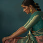 EKKTARA Saree For Women Peach Colour Tusser Silk Kalamkari Print Saree With Contrast Unstitched Blouse