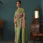 EKKTARA Saree For Women Cream Colour Tusser Silk Kalamkari Print Saree With Contrast Unstitched Blouse