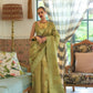 EKKTARA Celebrity Fame Saree For Women Olive Green Colour Satin Tissue Handloom Weaving Silk Saree With Unstitched Blouse