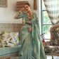 EKKTARA Celebrity Fame Saree For Women Light Turquoise Colour Satin Tissue Handloom Weaving Silk Saree With Unstitched Blouse