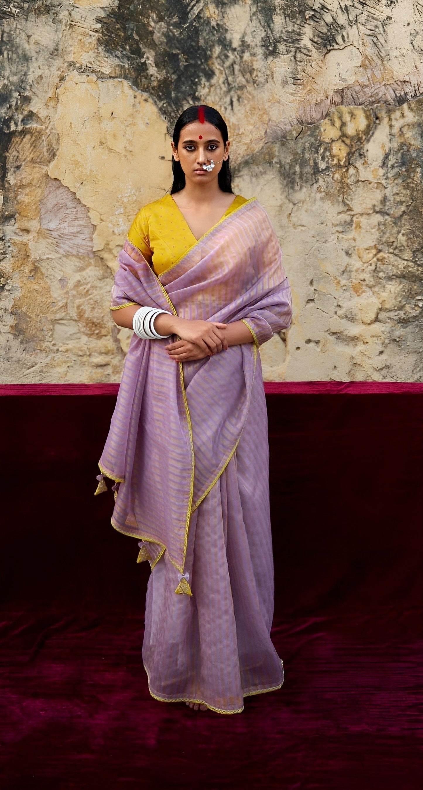 EKKTARA Saree For Women Purple Colour Organza Sari Weaving Saree With Designer Unstitched Blouse