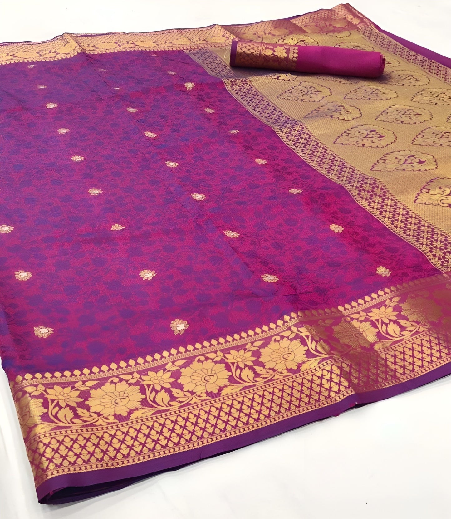 EKKTARA Saree For Women Purple Colour Pure Kajivaram Silk Saree With Unstitched Blouse