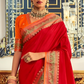 EKKTARA Saree For Women Red Colour Silk Paithani Concept Saree With Unstitched Blouse