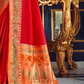 EKKTARA Saree For Women Red Colour Silk Paithani Concept Saree With Unstitched Blouse