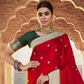 EKKTARA Saree For Women Candy Red Designer Satin Paithani Saree With Contrast Blouse
