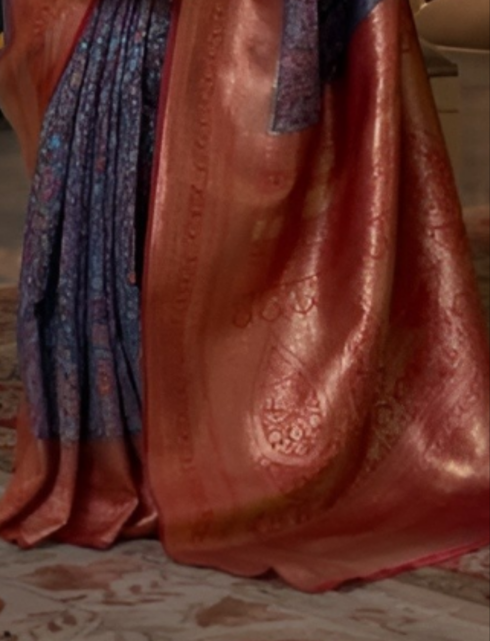 EKKTARA Saree For Women Multi Blue Colour Kashmiri Chaap Handloom Weaving Silk Saree With Unstitched Blouse