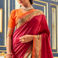 EKKTARA Saree For Women Marhoon Colour Silk Paithani Concept Saree With Unstitched Blouse