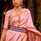 EKKTARA Saree For Women Crepe Pink Silk Zari Handloom Weaving Saree