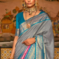 EKKTARA Saree For Women Grey Colour Pure Silk Designer Patola Saree With Unstitched Blouse