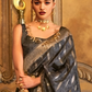 EKKTARA Saree For Women Dark Grey Silk Satin Handloom Weaving Saree