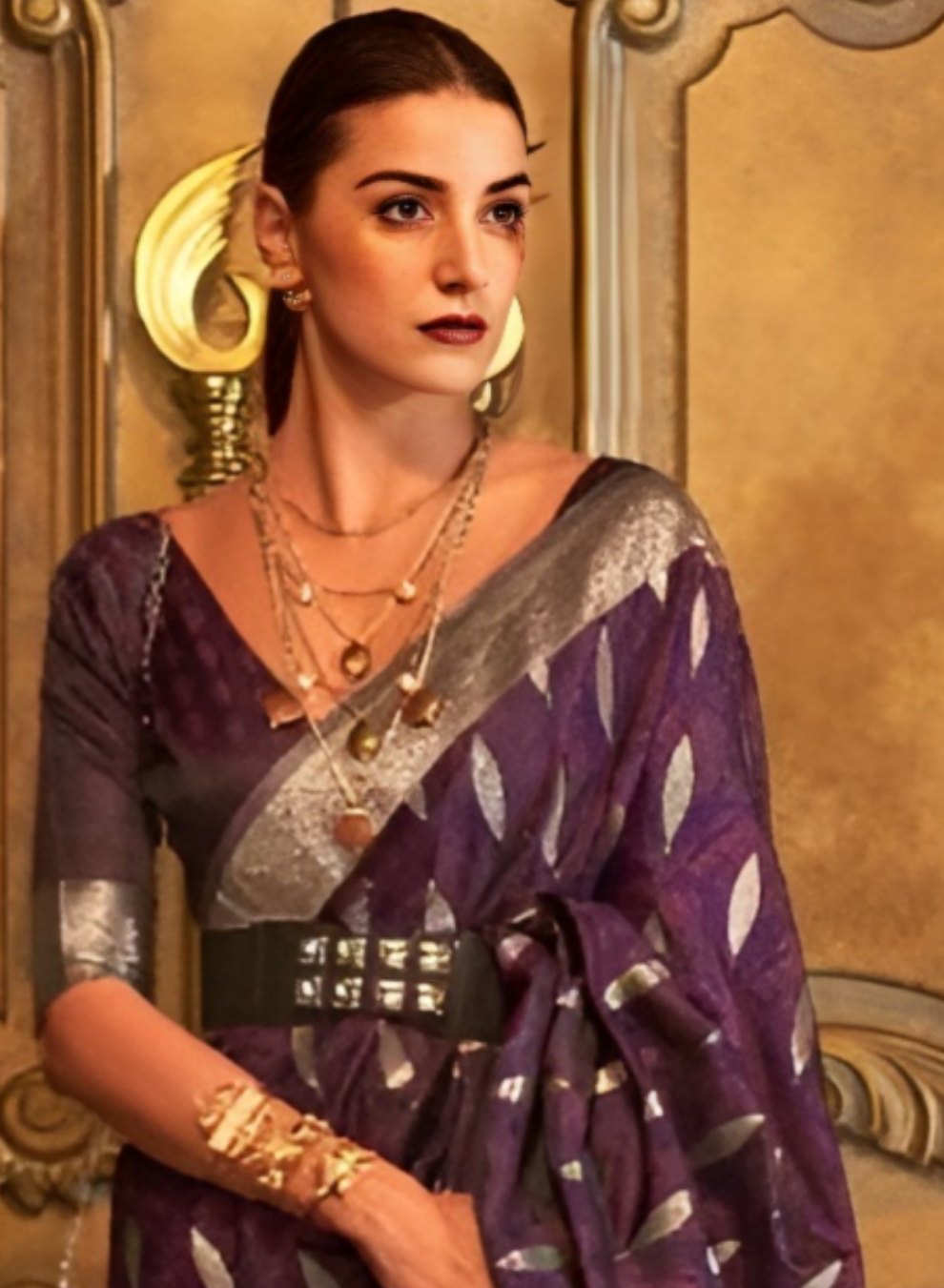 EKKTARA Saree For Women Regal Purple Silk Satin Handloom Weaving Saree