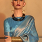 EKKTARA Saree For Women Cyan Blue Two Tone Handloom Weaving Silk Saree