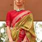 EKKTARA Saree For Women Olive Green & Red Colour Pure Silk Designer Patola Saree With Unstitched Blouse