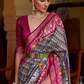 EKKTARA Saree For Women Grey Colour Soft Silk Printed Patola Saree With Unstitched Blouse